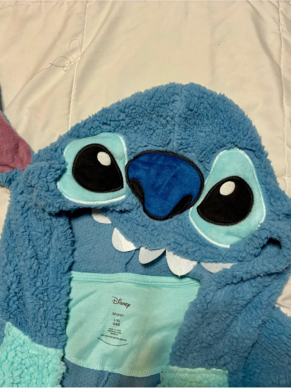 Disney Plush Stitch Hooded Onesie - Light Blue & Aqua Size XL